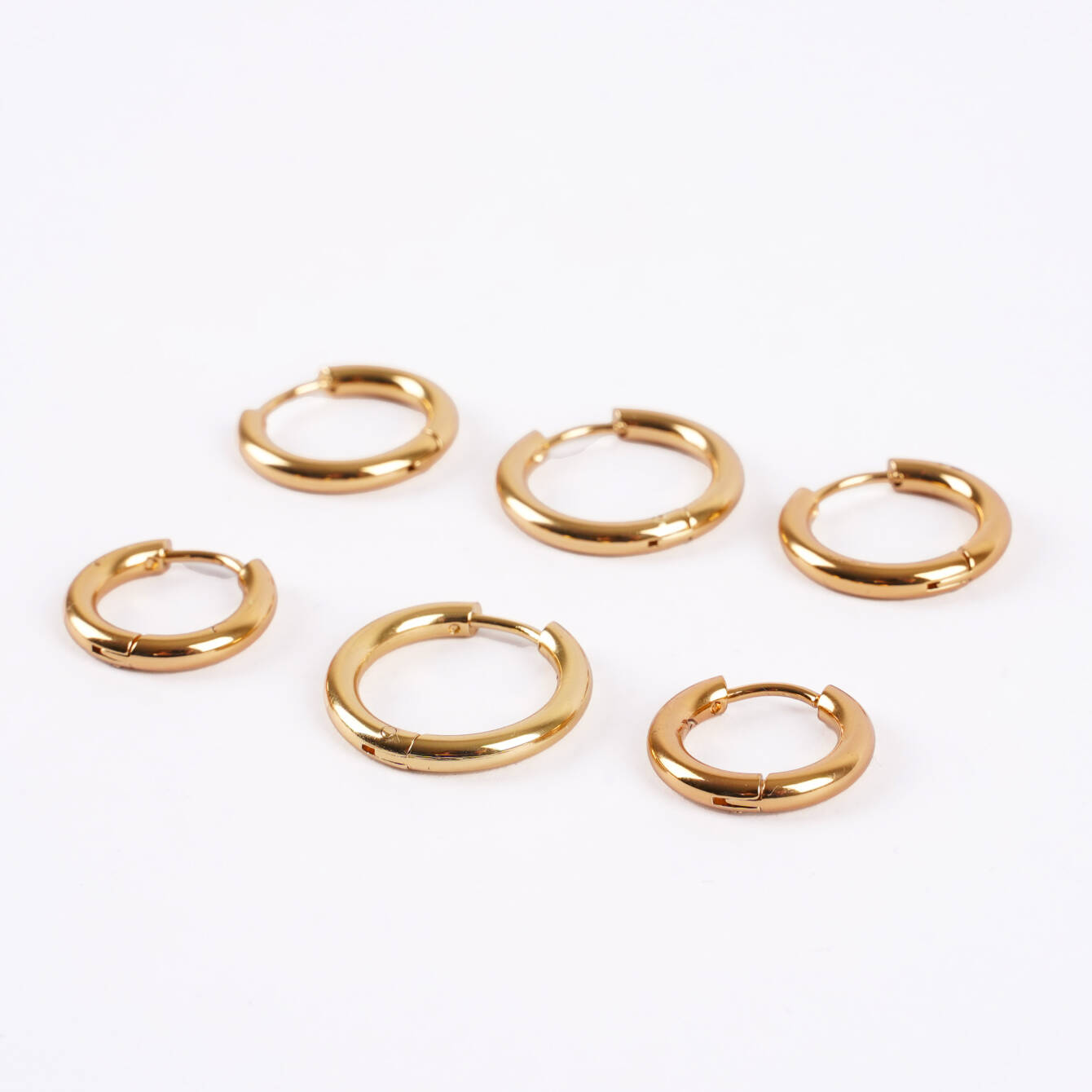 Altın Kaplama Çelik Halka Küpe Seti – 3 Farklı Boy - 1