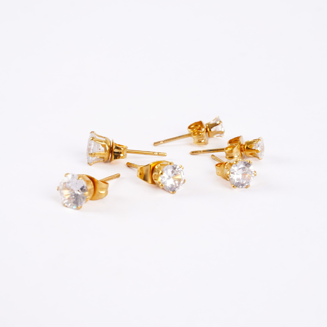 Altın Kaplama Çelik Taşlı Minimal Küpe Seti - 3