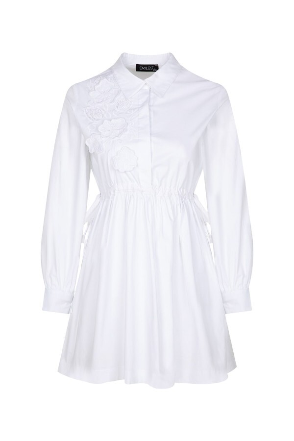 Beli Ayarlanabilir Nakışlı Tunik Beyaz - 