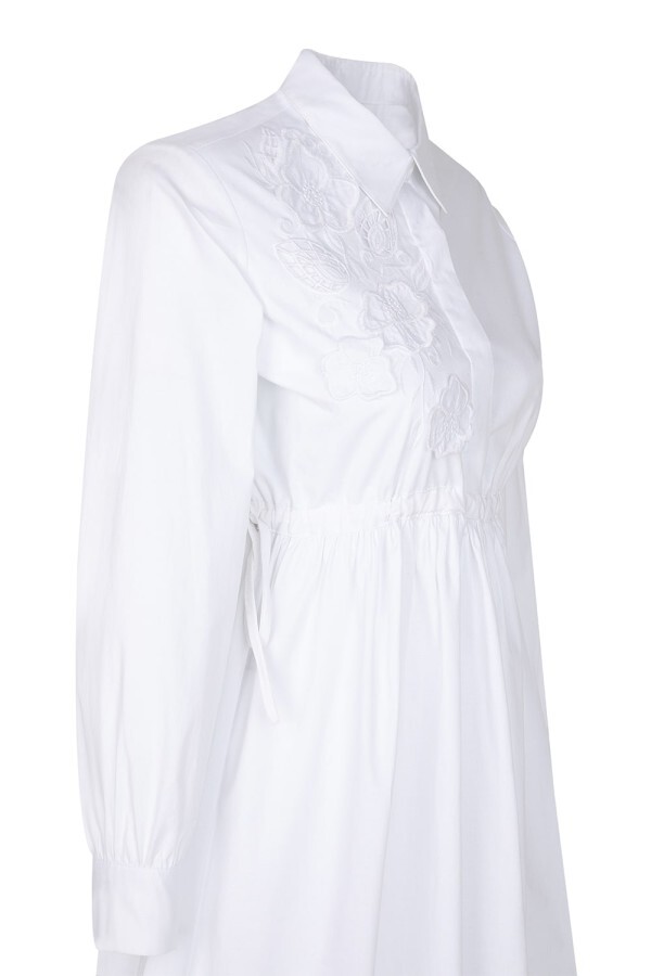 Beli Ayarlanabilir Nakışlı Tunik Beyaz - 2