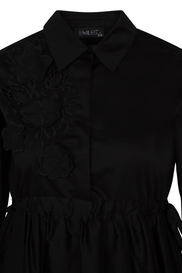 Beli Ayarlanabilir Nakışlı Tunik Siyah - 2