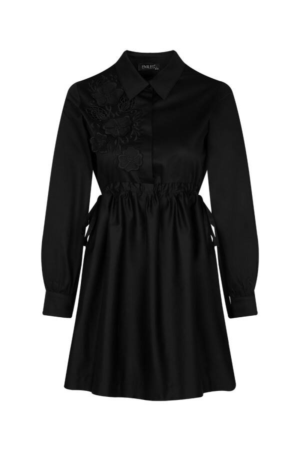 Beli Ayarlanabilir Nakışlı Tunik Siyah - 1