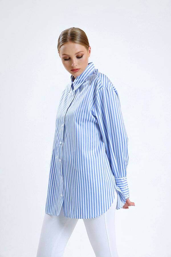 Çizgili Poplin Tunik - 4