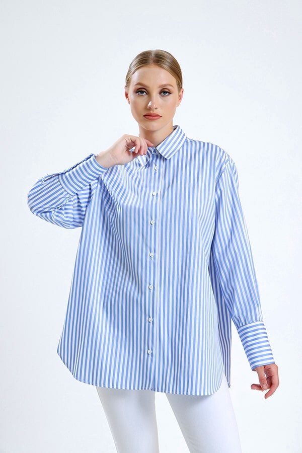 Çizgili Poplin Tunik - 3