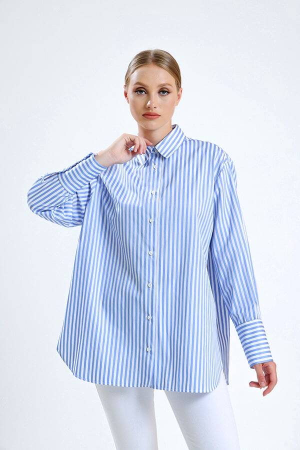 Çizgili Poplin Tunik - 3