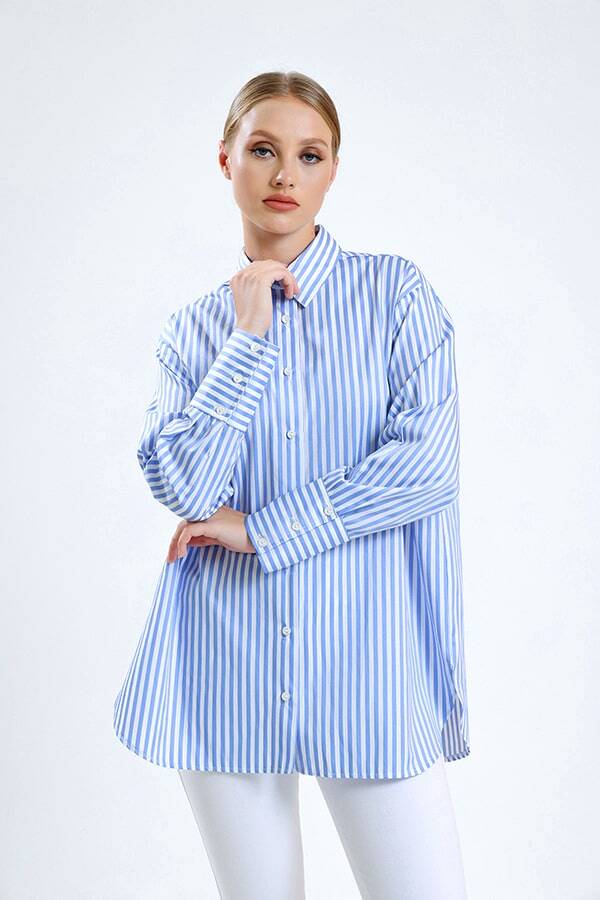 Çizgili Poplin Tunik - 1