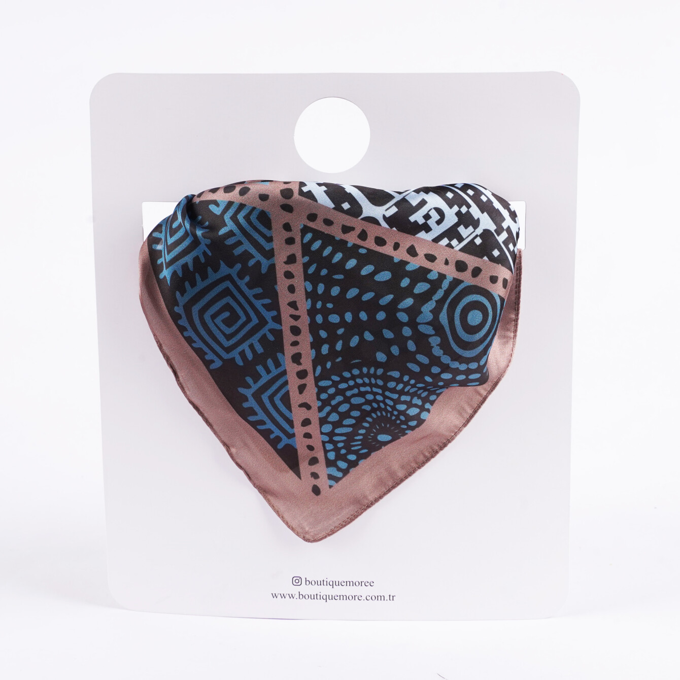 Etnik Desenli Lacivert ve Kahverengi Fular - 
