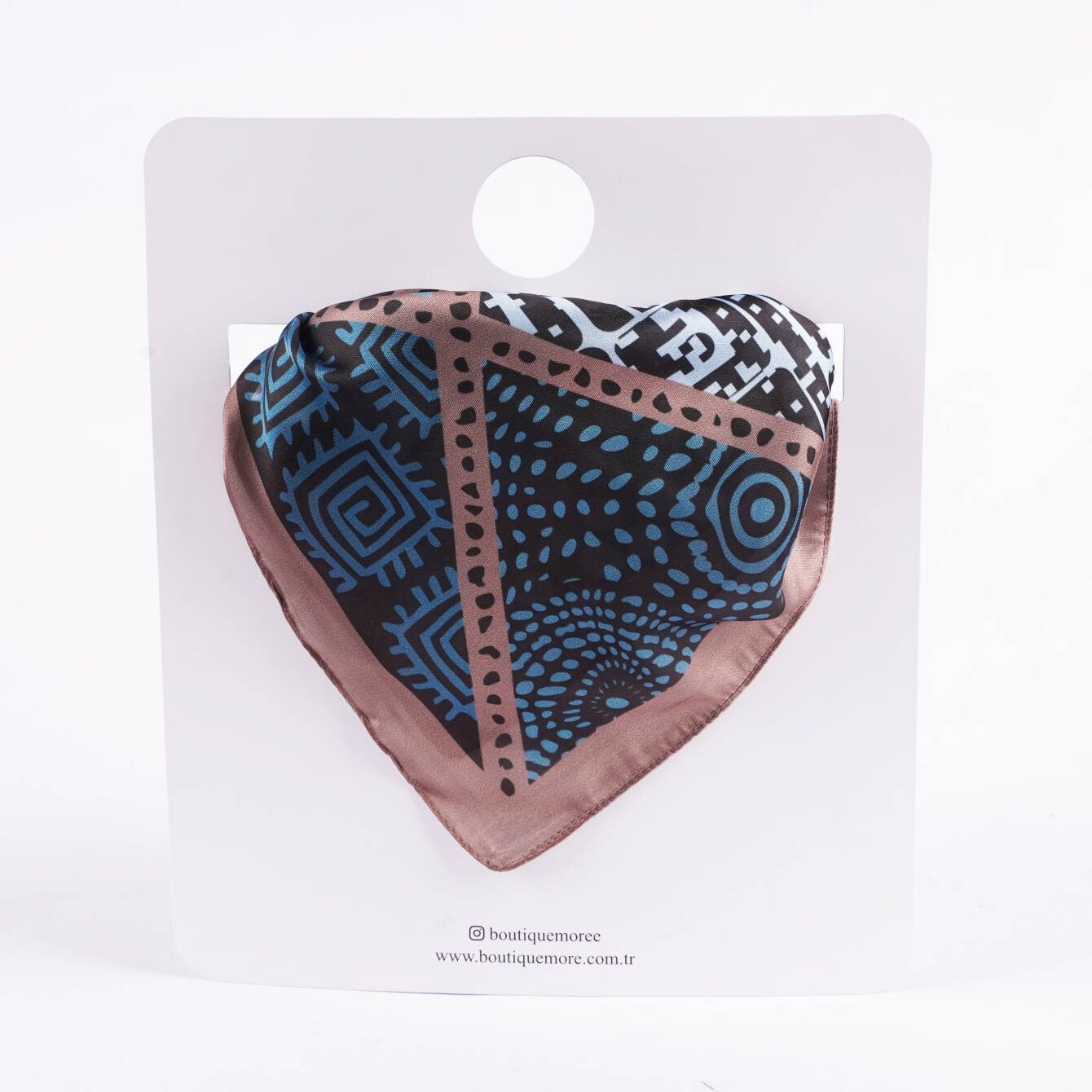 Etnik Desenli Lacivert ve Kahverengi Fular - 1