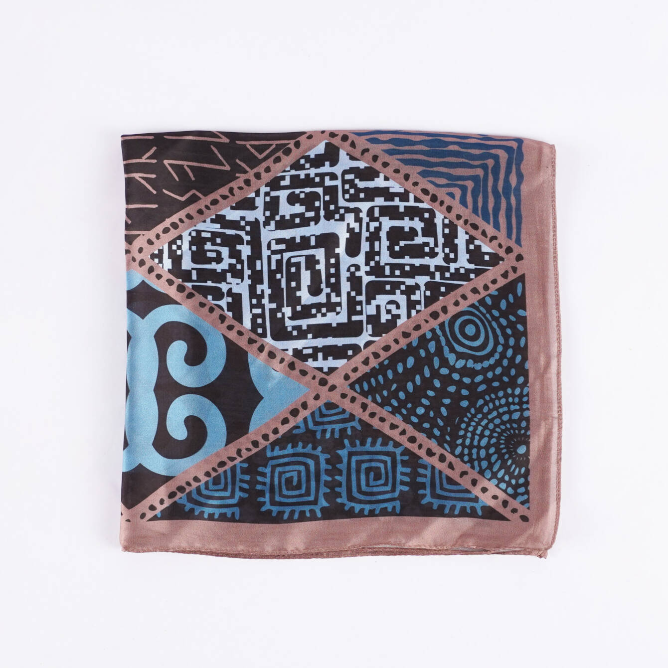 Etnik Desenli Lacivert ve Kahverengi Fular - 3