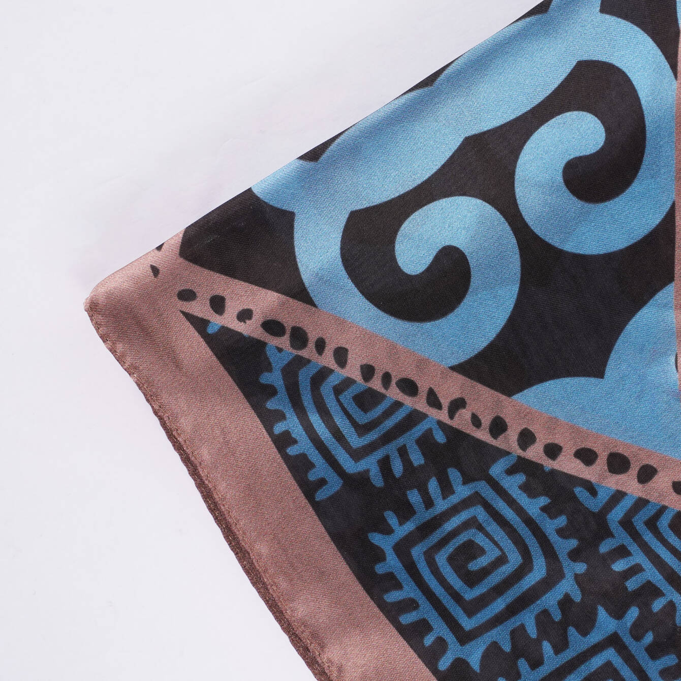 Etnik Desenli Lacivert ve Kahverengi Fular - 4