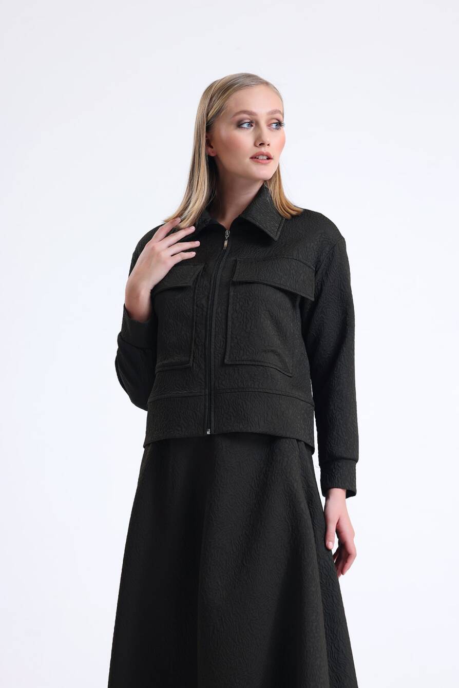 Gofre Dokulu Ceket Takım Haki - 1