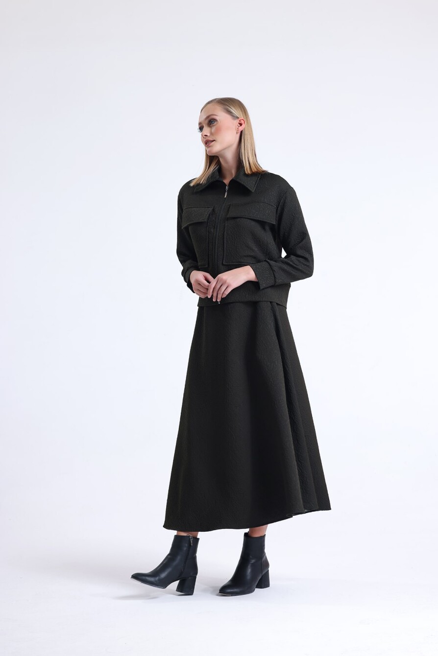 Gofre Dokulu Ceket Takım Haki - 3