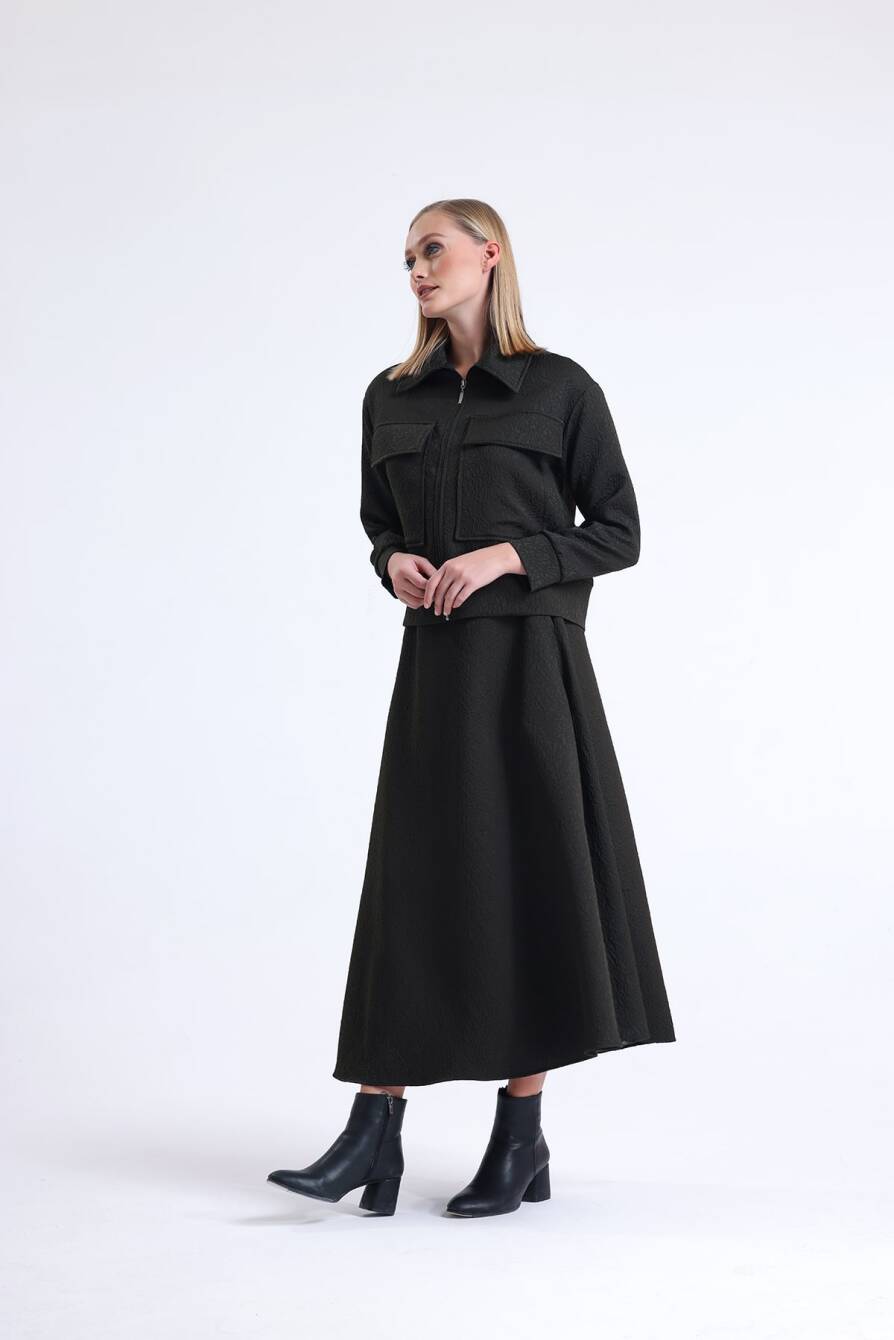 Gofre Dokulu Ceket Takım Haki - 3