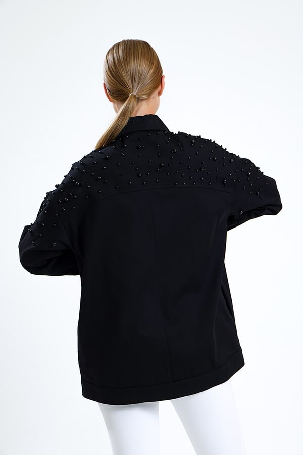 İnci Detaylı Kot Ceket Siyah - 2