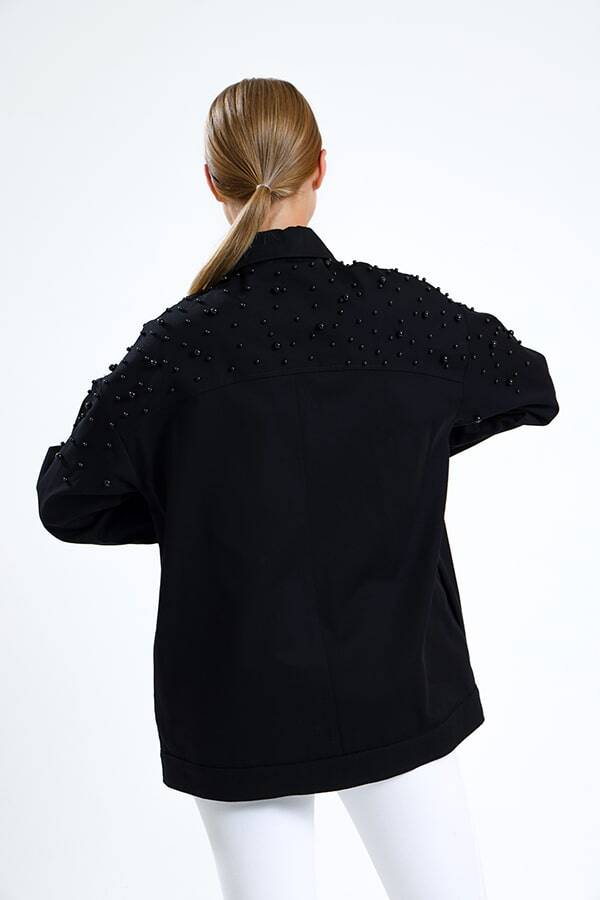 İnci Detaylı Kot Ceket Siyah - 2