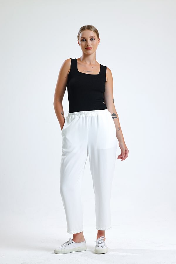 İnci Detaylı Pantolon Beyaz - 
