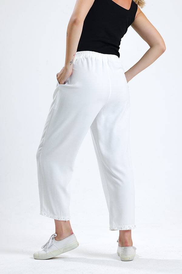 İnci Detaylı Pantolon Beyaz - 3