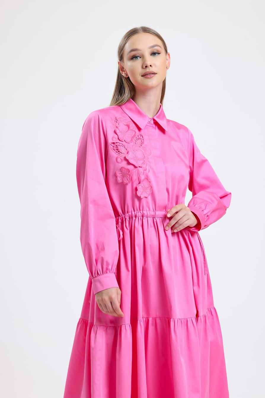 Nakış Detaylı Elbise Pembe - 