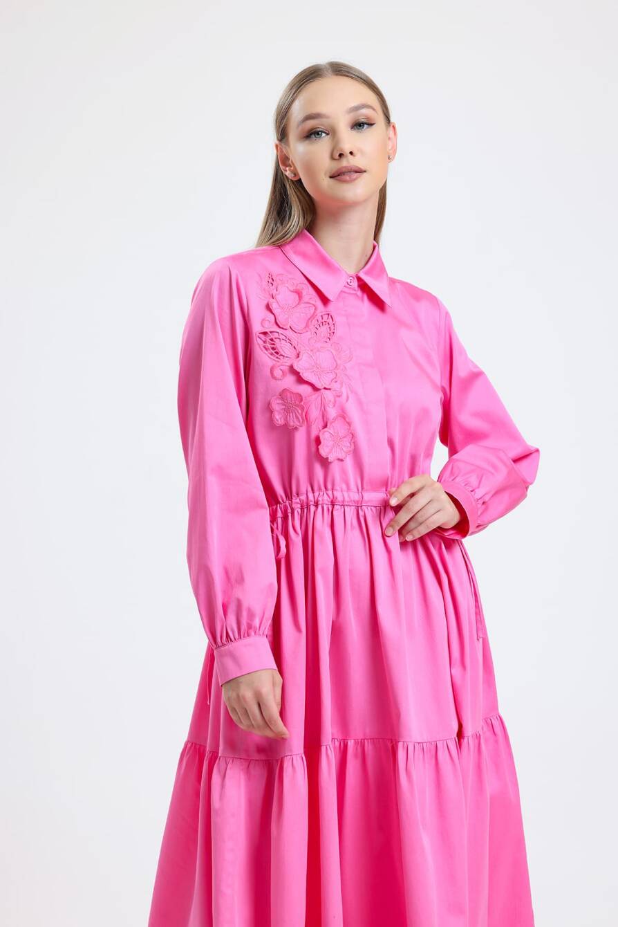 Nakış Detaylı Elbise Pembe - 1