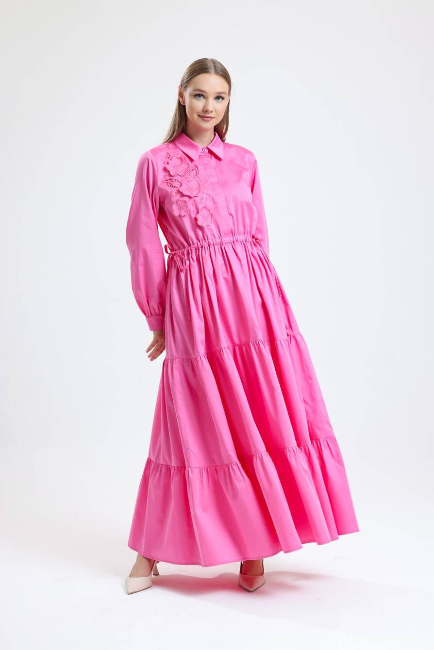 Nakış Detaylı Elbise Pembe - 2