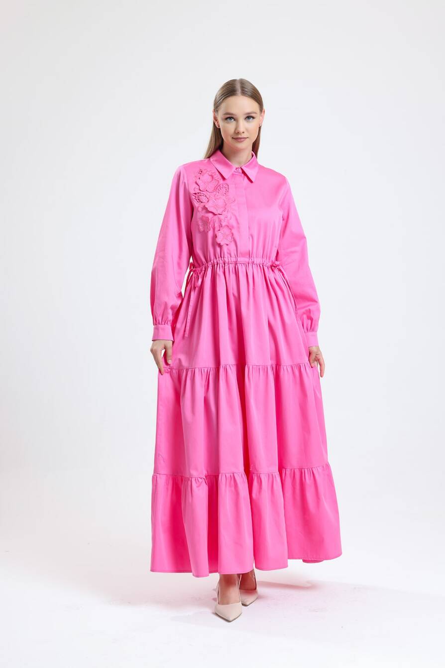 Nakış Detaylı Elbise Pembe - 3