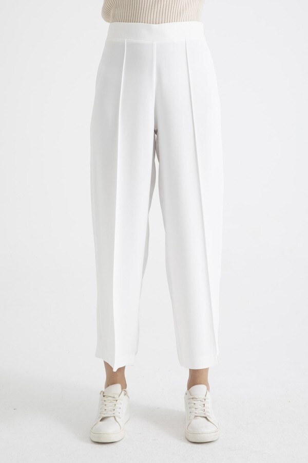 Nervürlü Pantolon Beyaz - 3
