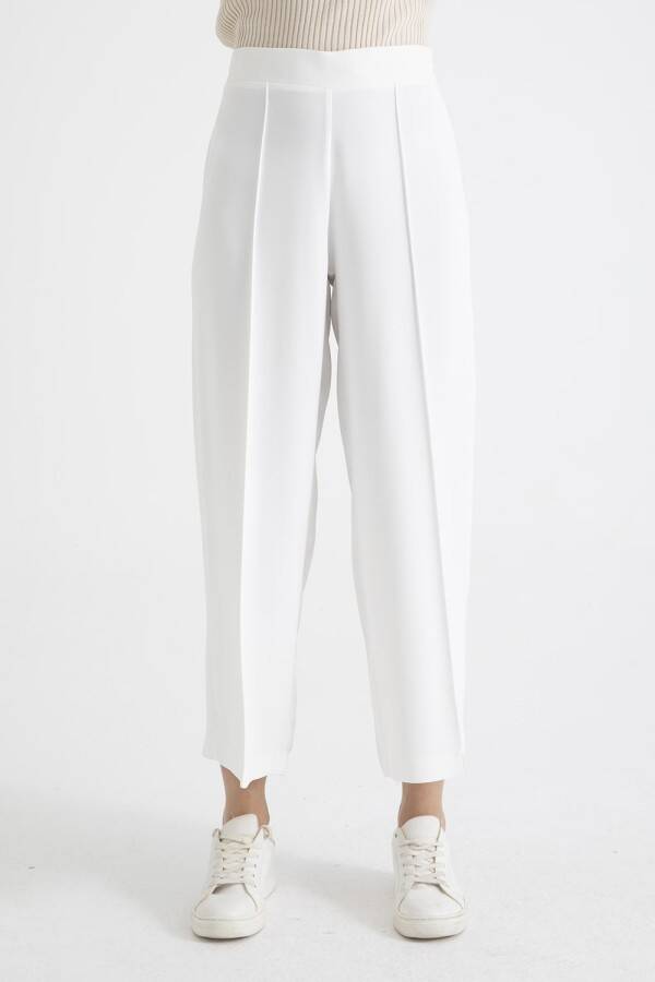 Nervürlü Pantolon Beyaz - 3