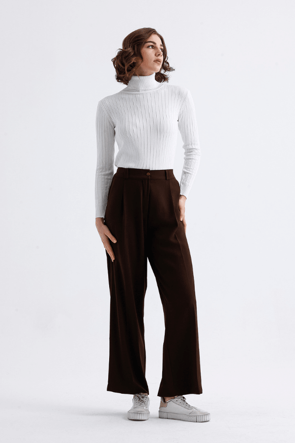 Palazzo Krep Pantolon Kahve - 