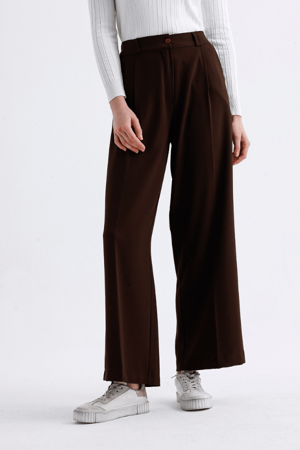Palazzo Krep Pantolon Kahve - 3