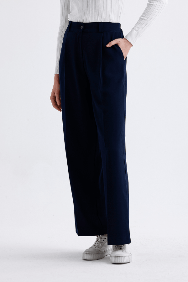 Palazzo Krep Pantolon Lacivert - 3