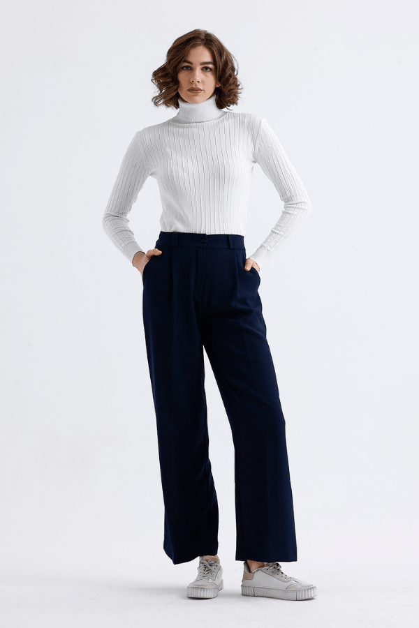 Palazzo Krep Pantolon Lacivert - 