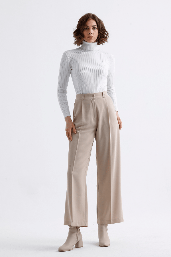 Palazzo Krep Pantolon Vizon - 